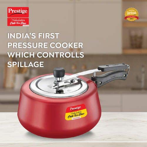 Prestige Nakshatra Cute Duo Svachh Aluminium Spillage Control Pressure Cooker (Red)