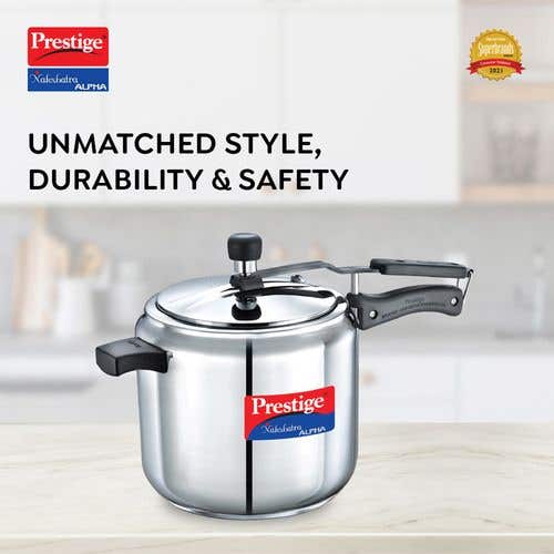 Prestige Nakshatra Alpha Stainless Steel Gas and Induction Compatible Pressure Cooker, Silver