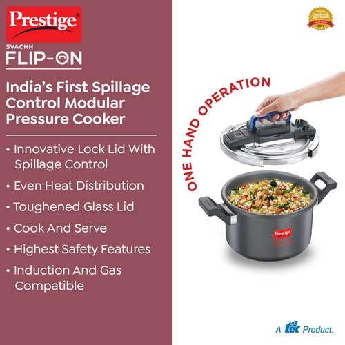 Prestige Svachh Flip-on Hard Anodised Gas and Induction Compatible Pressure Cooker with Glass Lid, (Black)