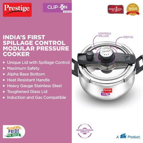 Prestige Clip-on Svachh Stainless Steel Spillage Control Pressure Cooker, (Silver)