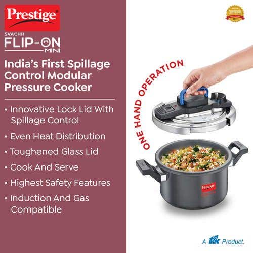 Prestige Svachh Flip-on Mini Hard Anodised Spillage Control Pressure Cooker with Glass Lid, (Black)