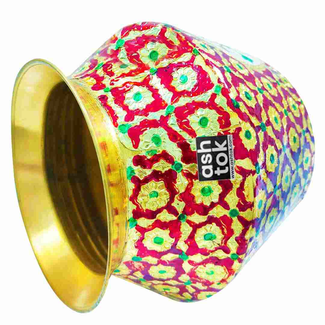 Brass Lota Meenakari - Kalash for Pooja - Brass Vessel Indian, Kalasam for Pooja Home - Indian Brass Decor