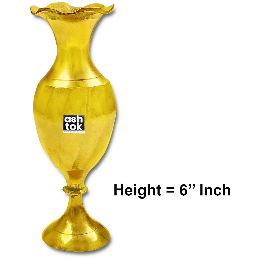 Brass Flower Vase, Gorgeous Brass Flower Vase Pair ( Height 4 Inch, Gold) Set of 2 Handcrafted, Home Decor