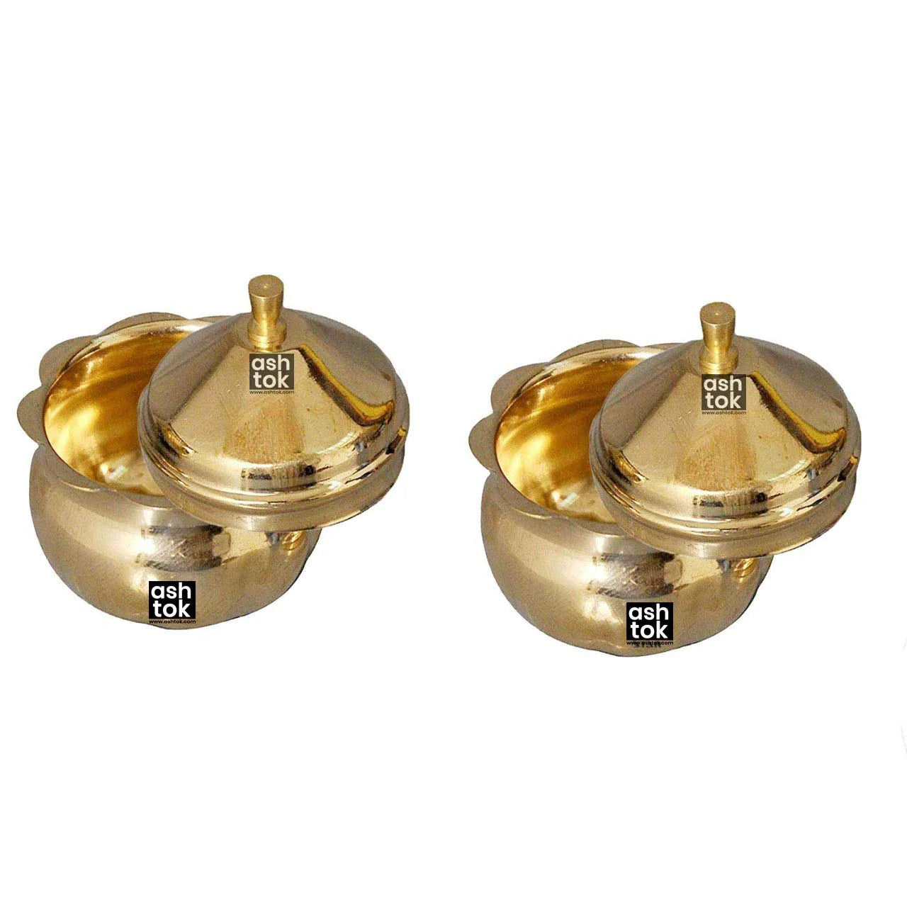 Brass Kumkum Box, Brass Sindoor box round shape, Set of 2 Pieces, Sindoor ki Dani Size 2x2 Inch, Best Gift Item