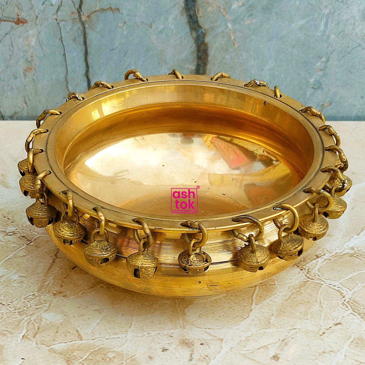 Antic Brass Decorative Urli with Bells, Antic Hurli