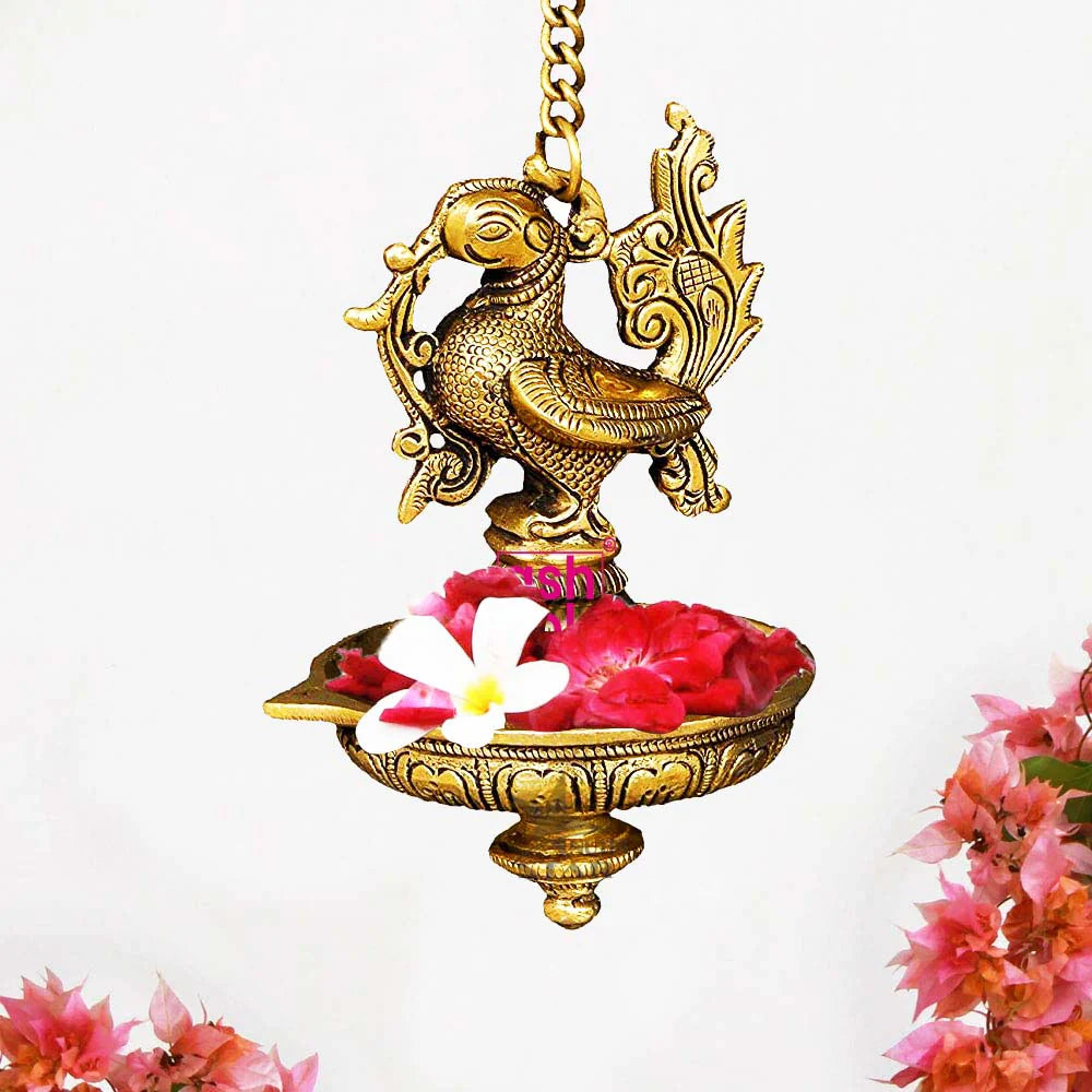 Brass Hanging Diya, Brass diya for puja, Diya with hanging chain Regular price