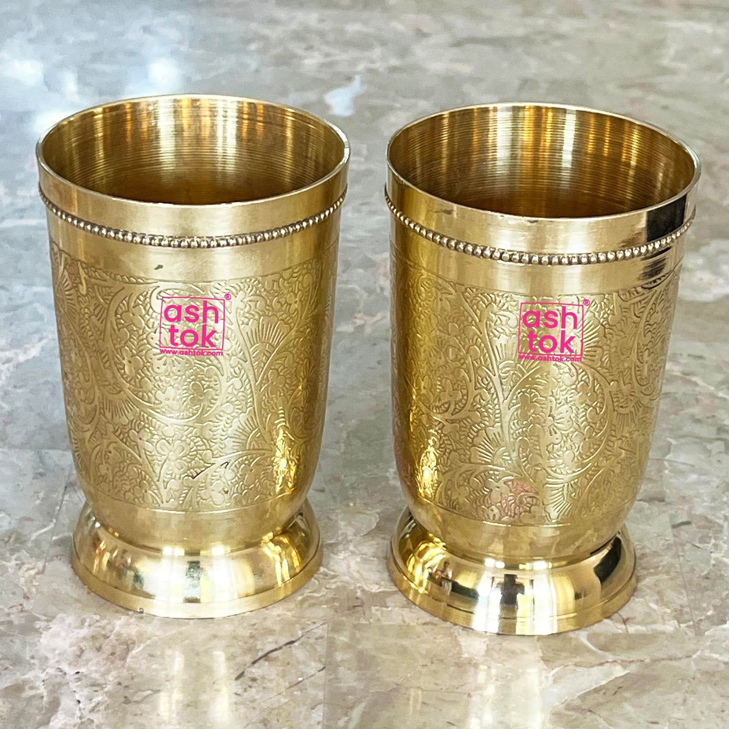 Brass Glass, Brass water glass handcrafted Capacity - 200ml (Pack of 2 Pcs)