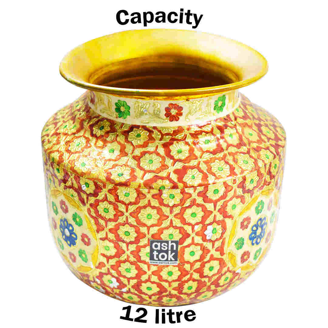 Brass Pot for Water, Meenakari Pot, Multi colour handcrafted Water Pot, Pooja decoration