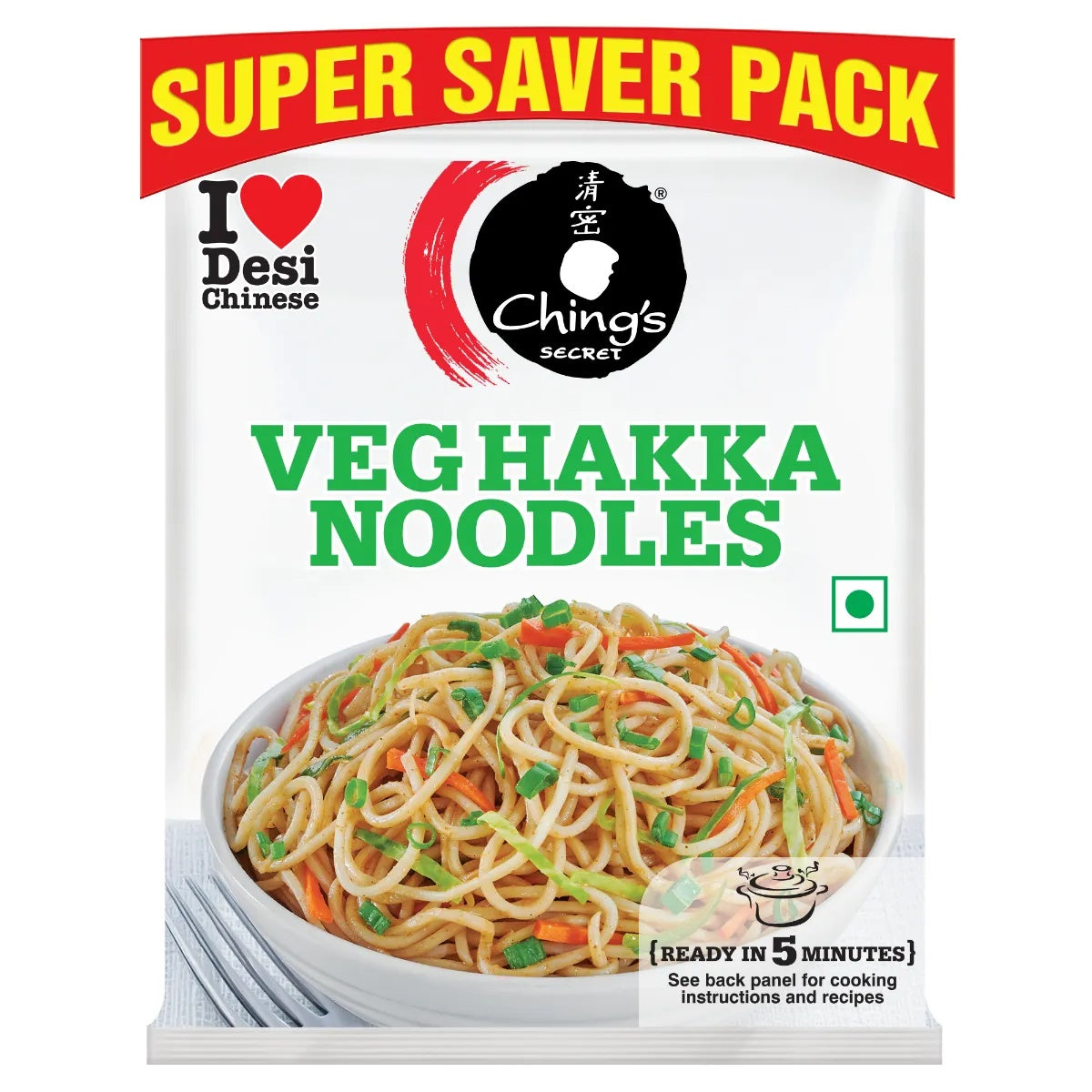 Ching's Secret Veg Hakka Noodles | Cooks In 5-7 mins | Just Soak and Drain - 560 g