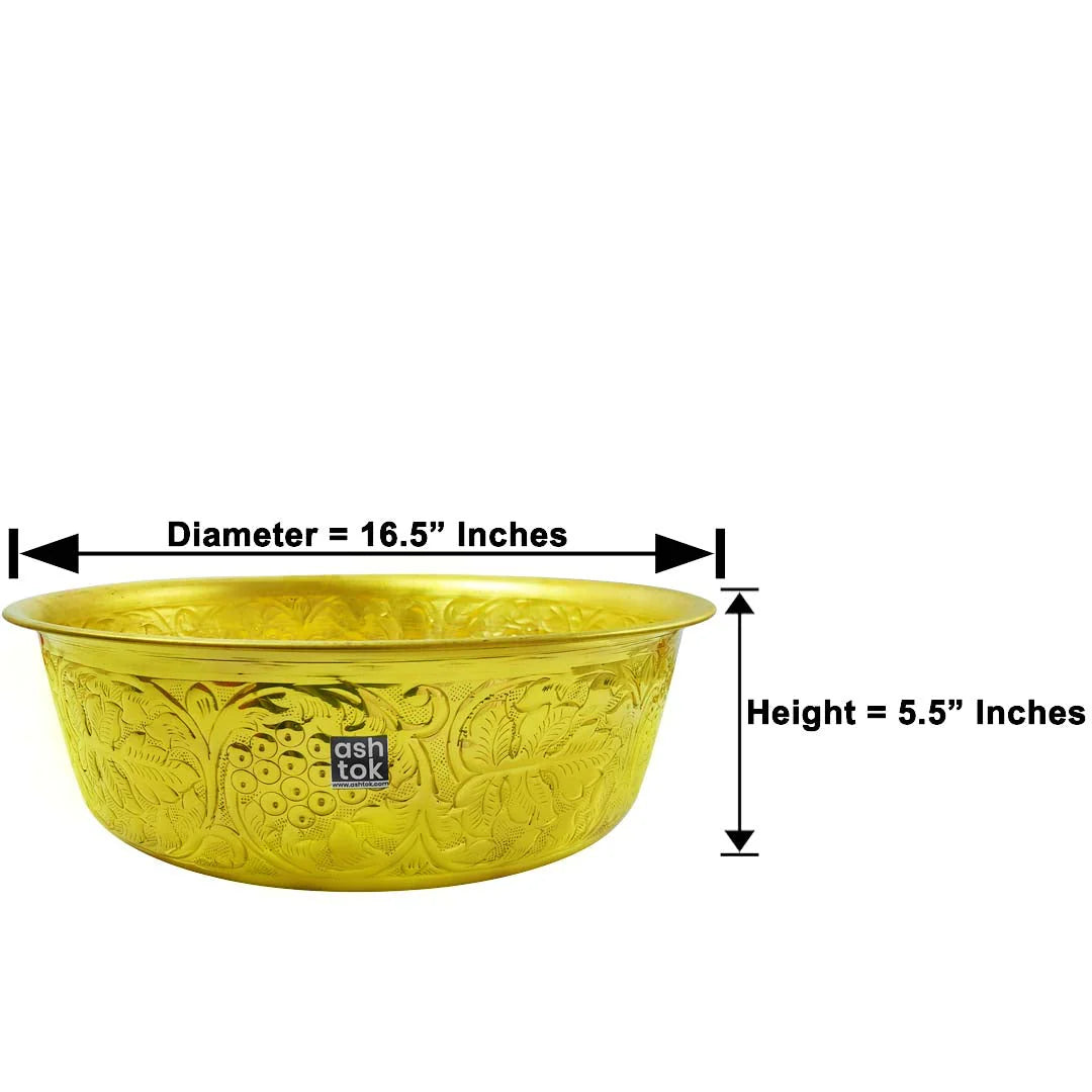 Brass Basin Bowl for Wedding Ceremony, Talambralu Bowl, Diameter 16.5 Inches, and Height 5.5 Inches.