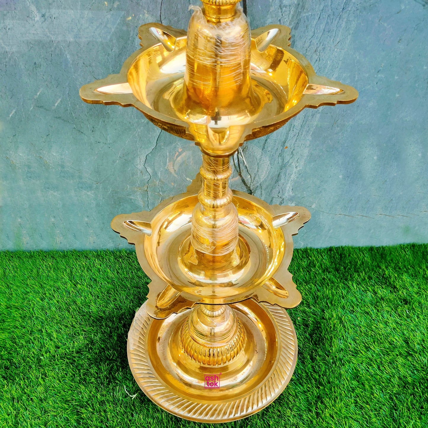 Brass Inauguration Lamp, 5 Step Diya ( 66 Inches)