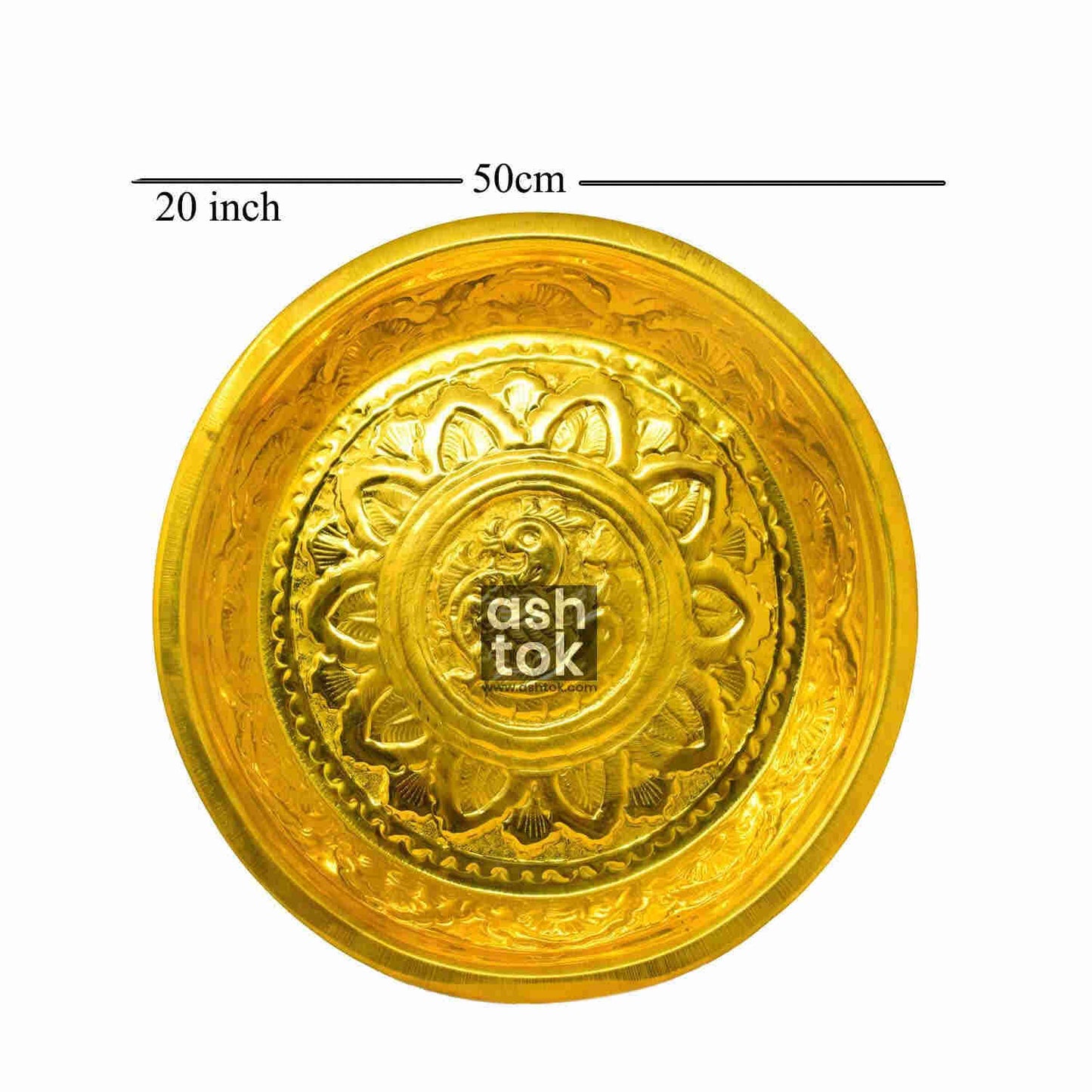 Brass Parat, Brass Plate handcrafted, Engraved Peacock Design, Pooja thali