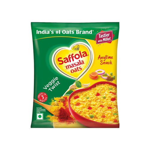 Saffola Masala Oats | Veggie Twist | Anytime Snack | Ready in 3 mins | Millets Goodness - 38 g