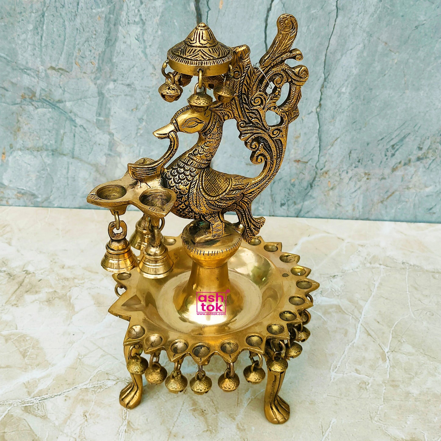 Brass Peacock Oil Diya With Legs, Decorative Mandir Diya, Antic Puja Diya, Traditional Oil Lamp
