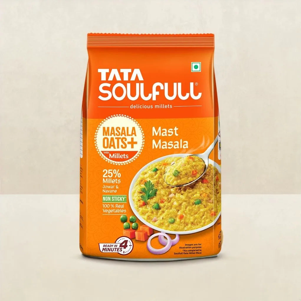 Tata Soulfull Masala Oats+ Mast Masala, with 25% millets, Non sticky - 500g
