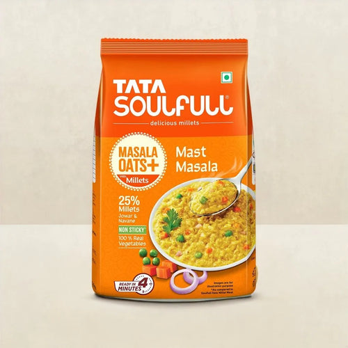 Tata Soulfull Masala Oats+ Mast Masala, with 25% millets, Non sticky - 500g