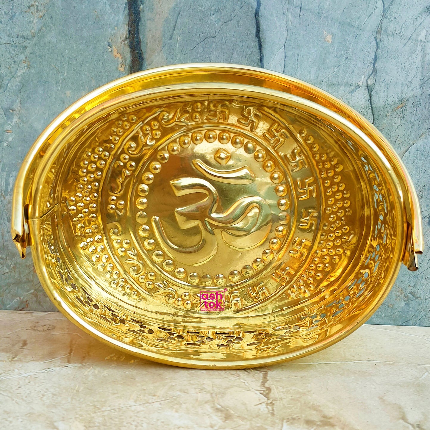 Brass Oval Shape Phool Butti, Temple Basket, Puja Butti