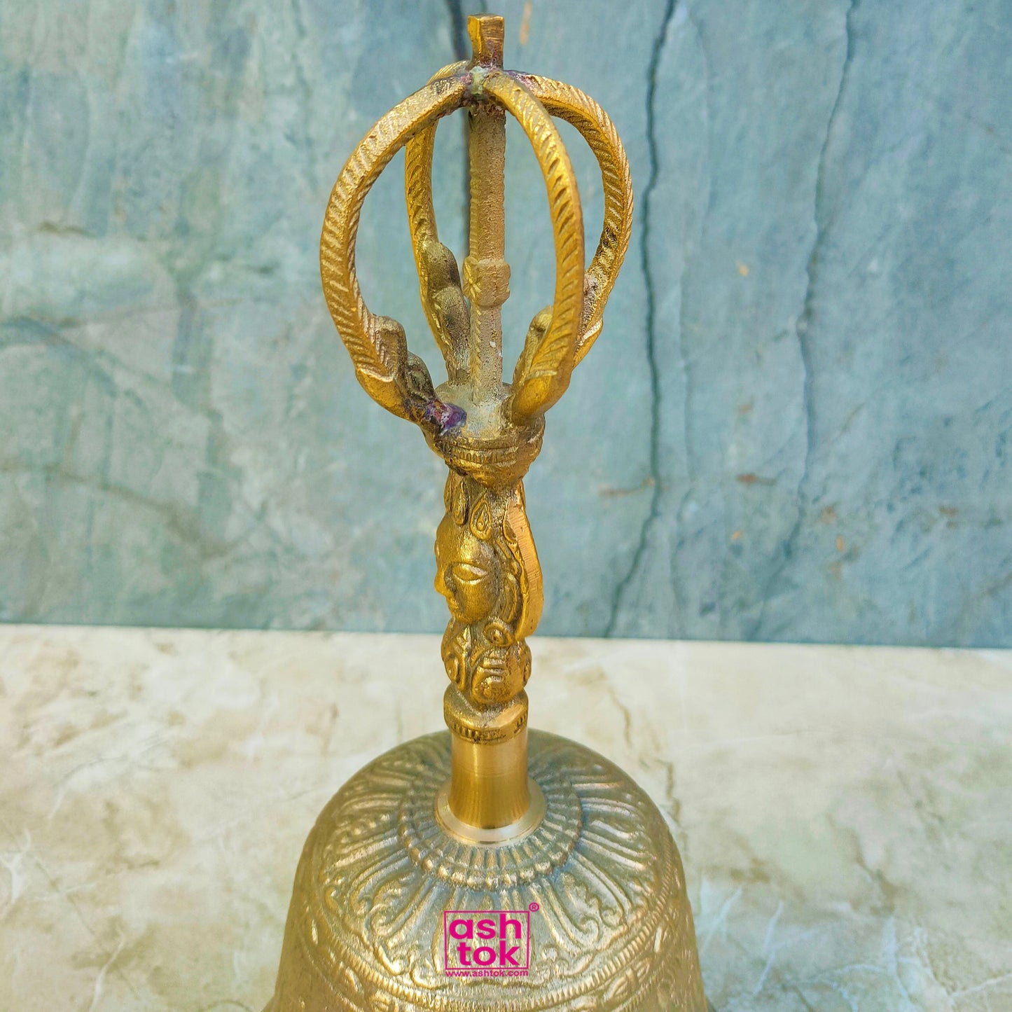 Brass Fancy Hand Bell, Brass Puja Traditional Hand Bell