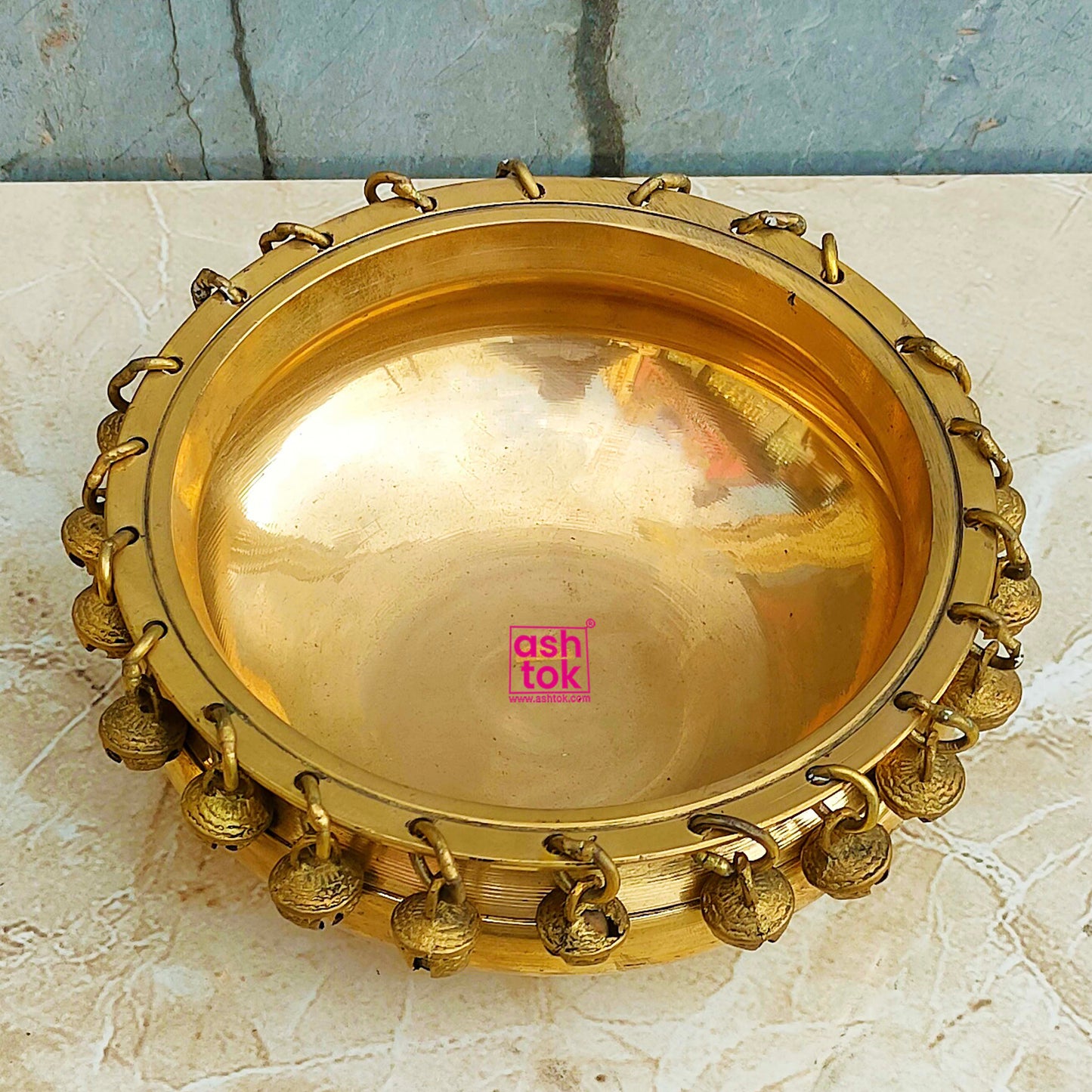 Antic Brass Decorative Urli with Bells, Antic Hurli