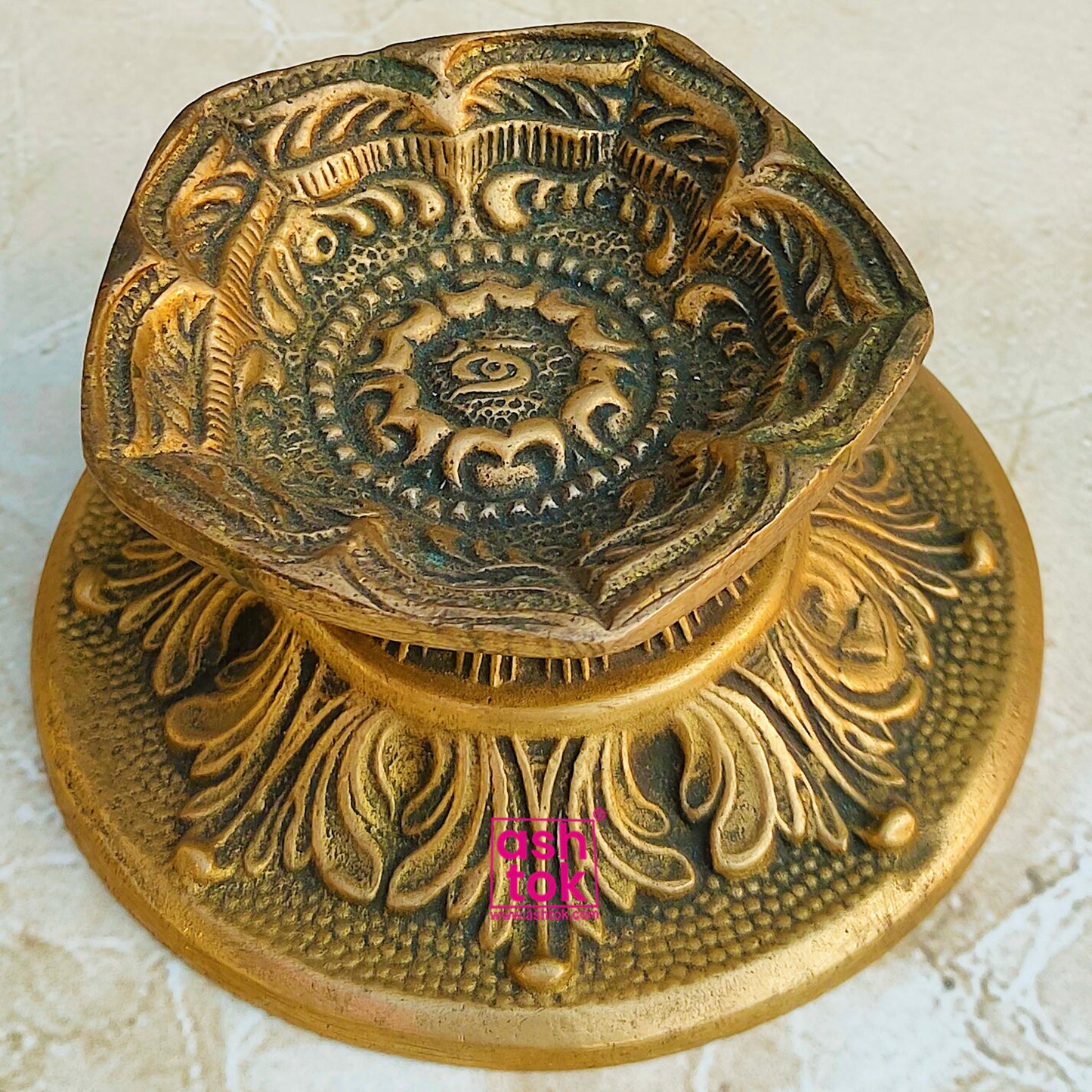 Brass Antic Finish Incense Holder, Brass Antic Panchbatti Diya