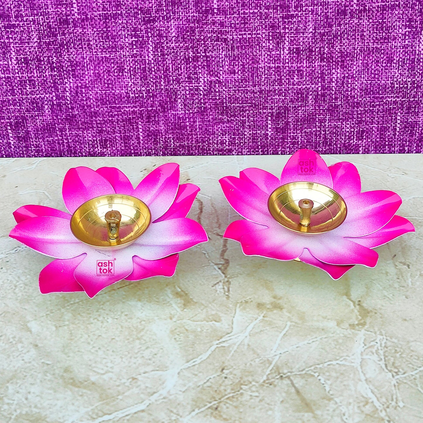Brass Kamal Diya, Pink Colour Akhand Diya, Decorative Diwali Diya