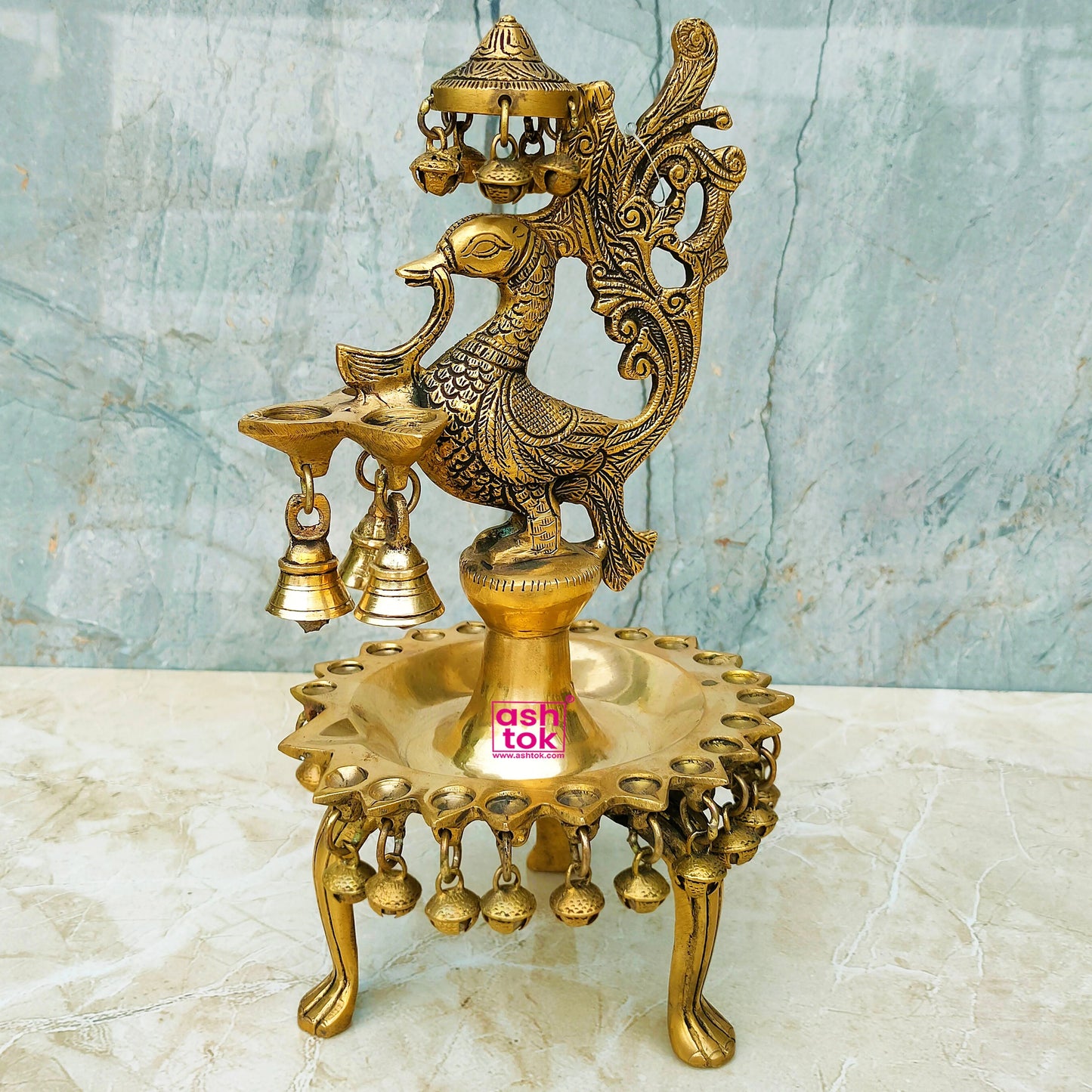 Brass Peacock Oil Diya With Legs, Decorative Mandir Diya, Antic Puja Diya, Traditional Oil Lamp