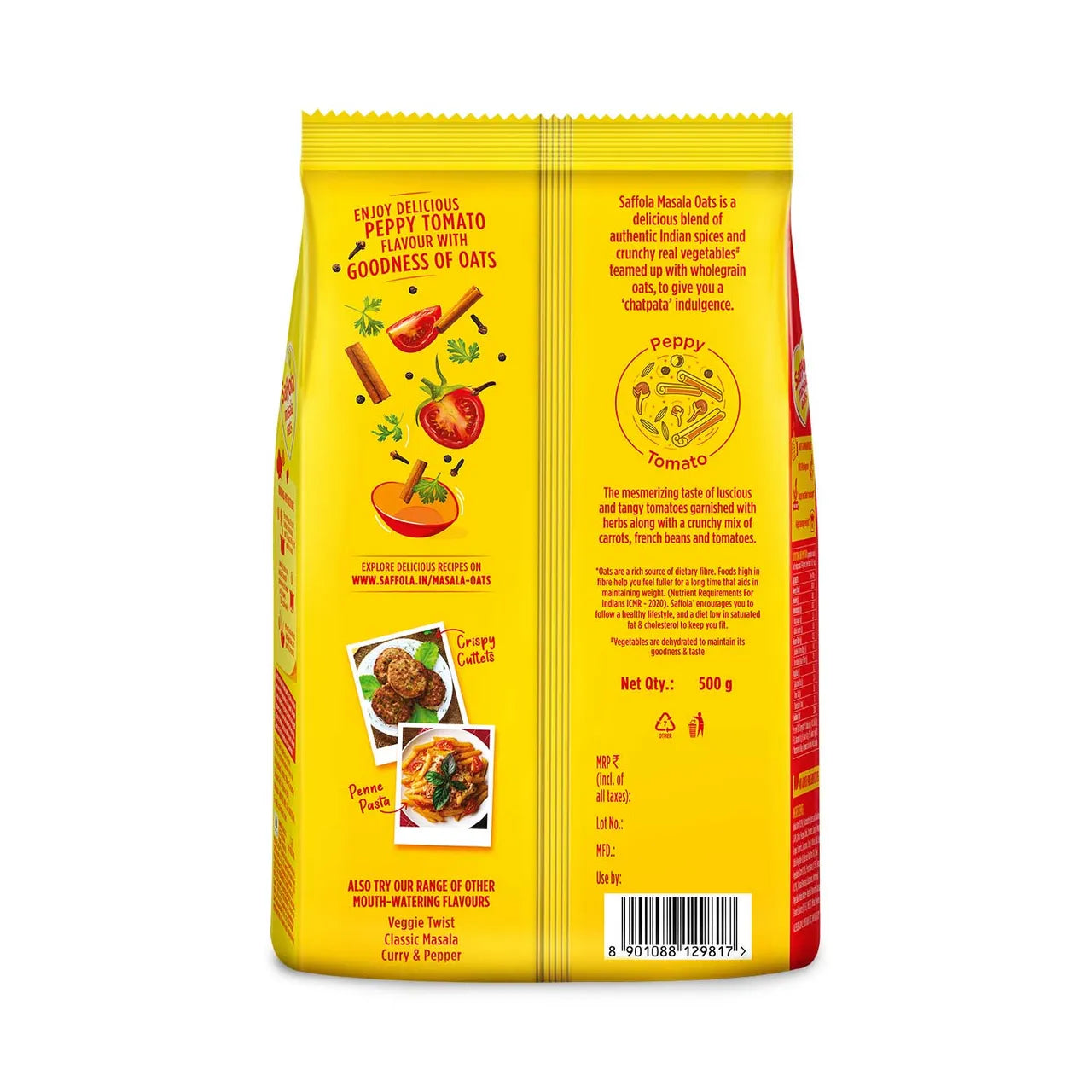 Saffola Masala Oats | Peppy Tomato | Anytime Snack | Ready in 3 mins | Millets Goodness - 500 g