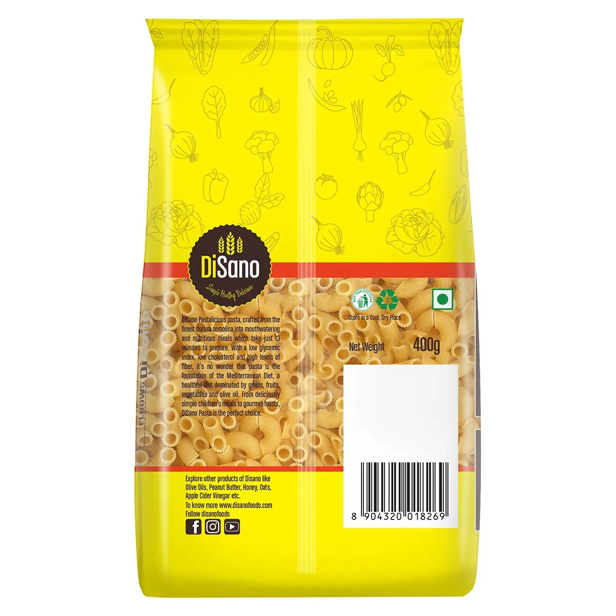 Disano Elbow Pasta, 100% Durum Wheat, No Maida - 400g