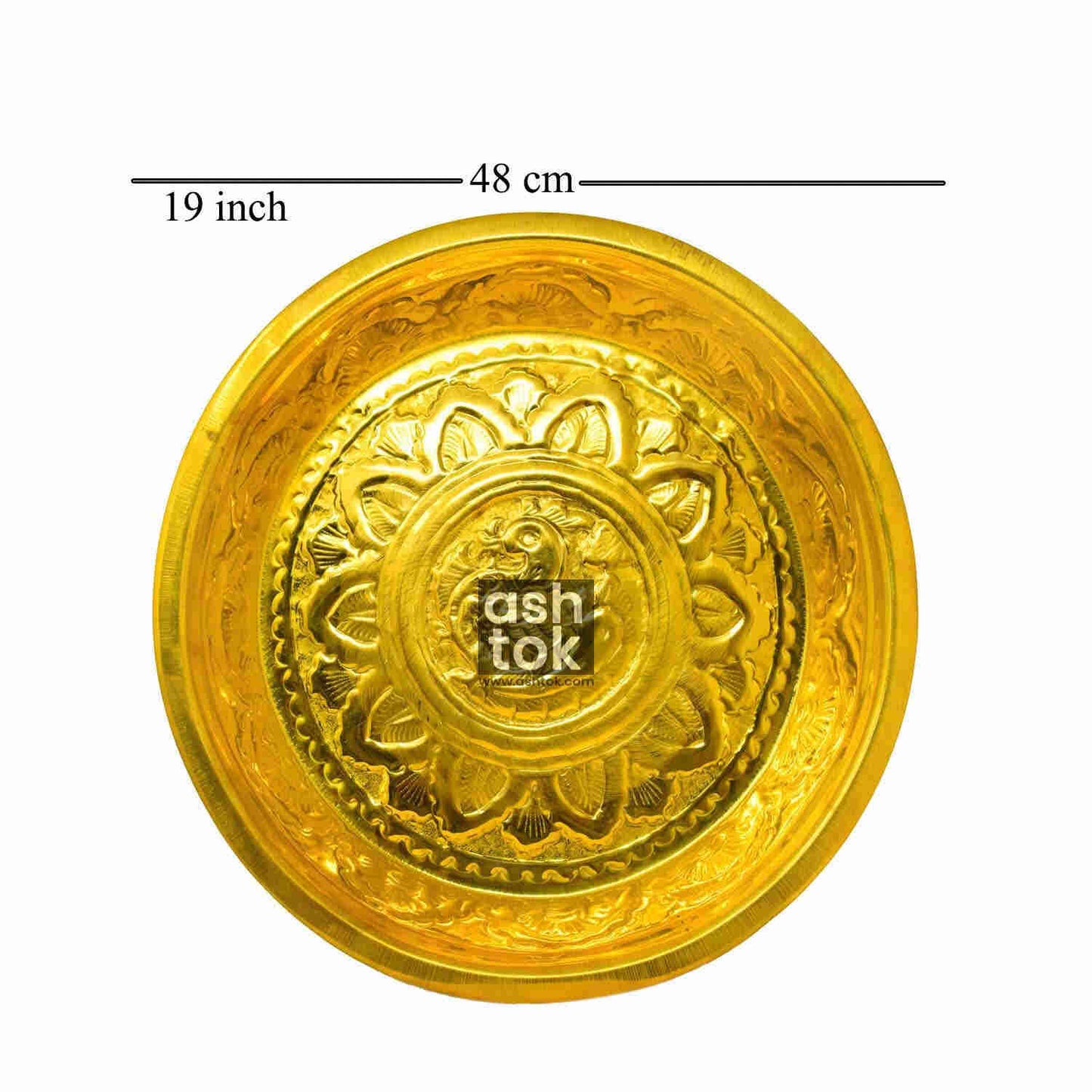 Brass Parat, Brass Plate handcrafted, Engraved Peacock Design, Pooja thali