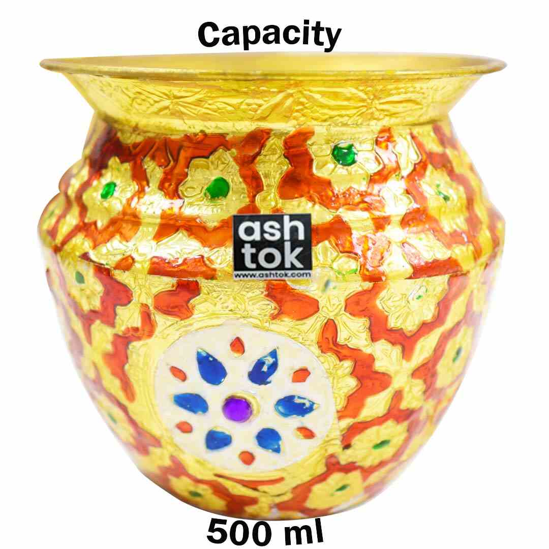 Brass Lota, Kalash Meenakari, Pooja Lota Meenakari, Puja Lota, Karwachauth, Lota for Diwali, Mandir, Temple, Festival, Marriage, Wedding