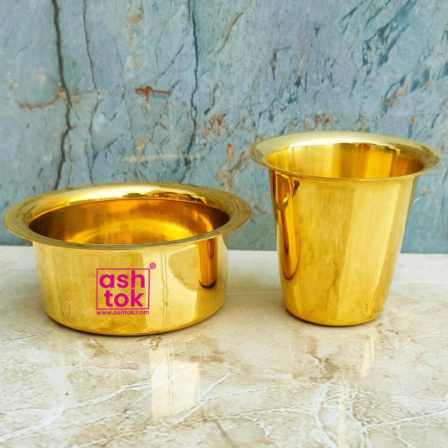 Brass Coffee Dabra, Traditional Coffee Cup and Dabra Set, 2-Piece, Madrasi Filter Coffee Set
