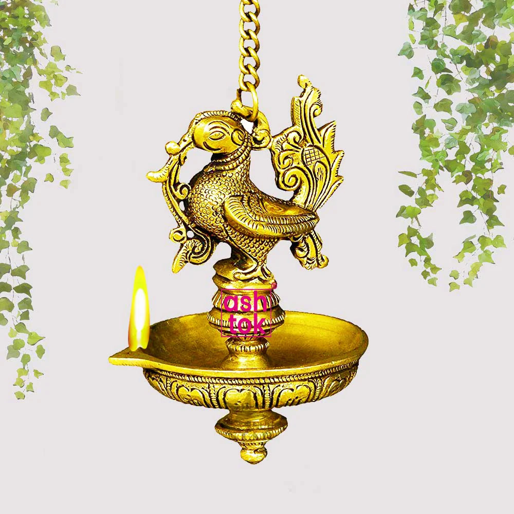 Brass Hanging Diya, Brass diya for puja, Diya with hanging chain Regular price