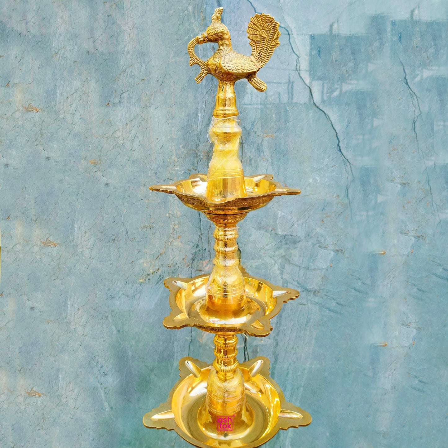 Brass Inauguration Lamp, Mahabharat Peacock Diya (52 Inches)