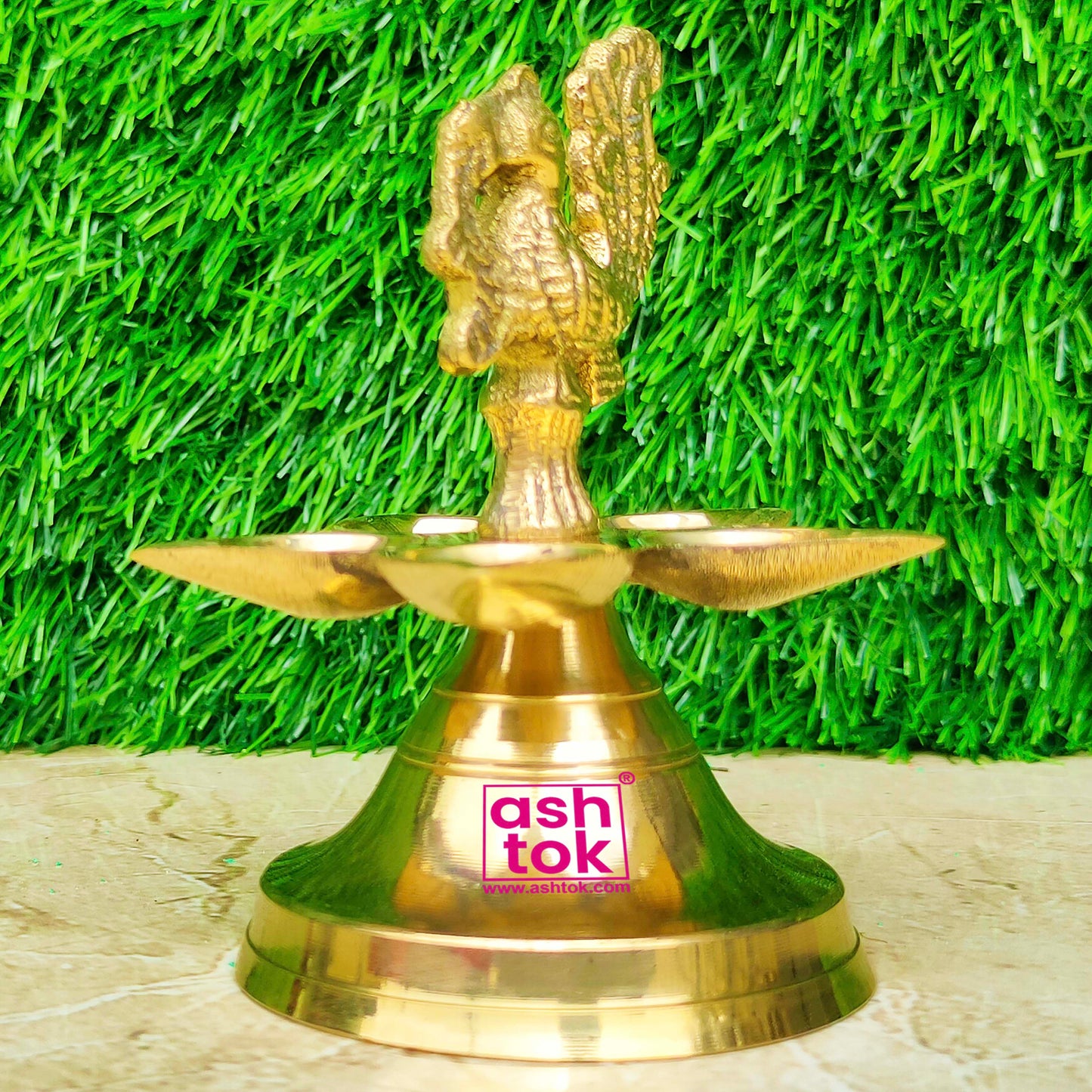 Brass Panchmukhi Peacock design Puja diya, Handcrafted Mandir diya
