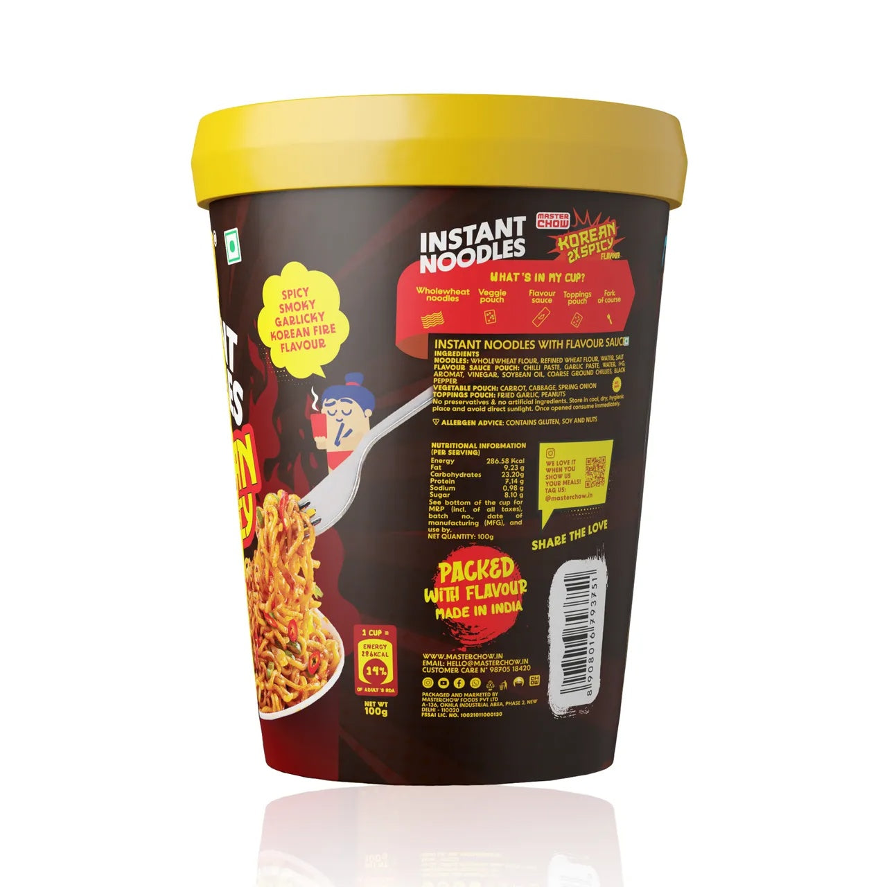 MasterChow Korean Instant Cup Noodles - Korean 2X Spicy Flavour Veg - 100g