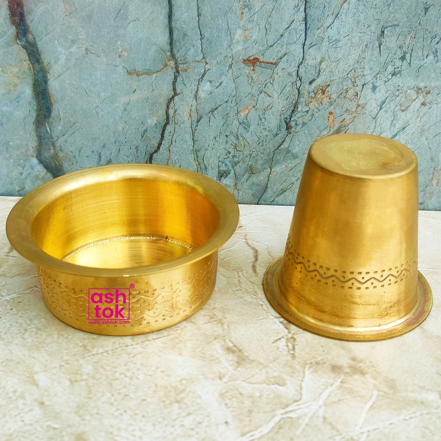 Brass Coffee Dabra, Traditional Coffee Cup and Dabra, Filter Coffee Dabra Set