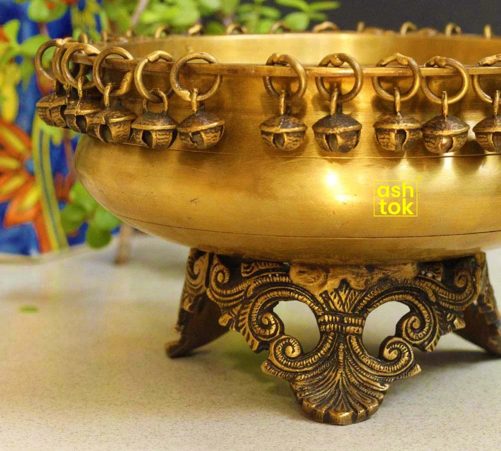 Brass Decorative Antique urli, urli Pot with small bells