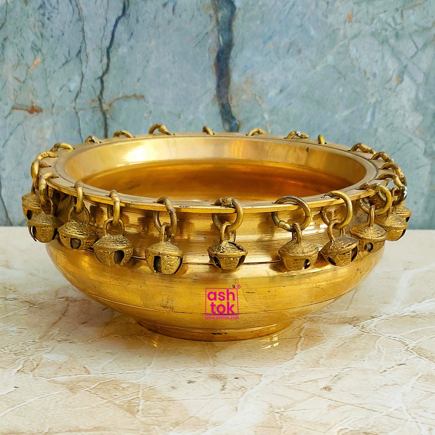 Antic Brass Decorative Urli with Bells, Antic Hurli