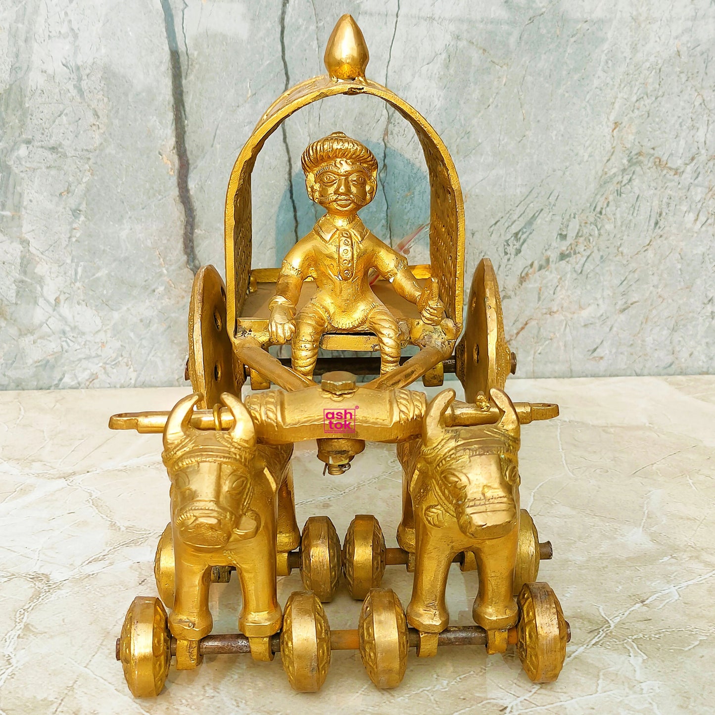 Antic Finish Brass Bullock Cart, Brass Village Cart, Handcrafted ShowPiece