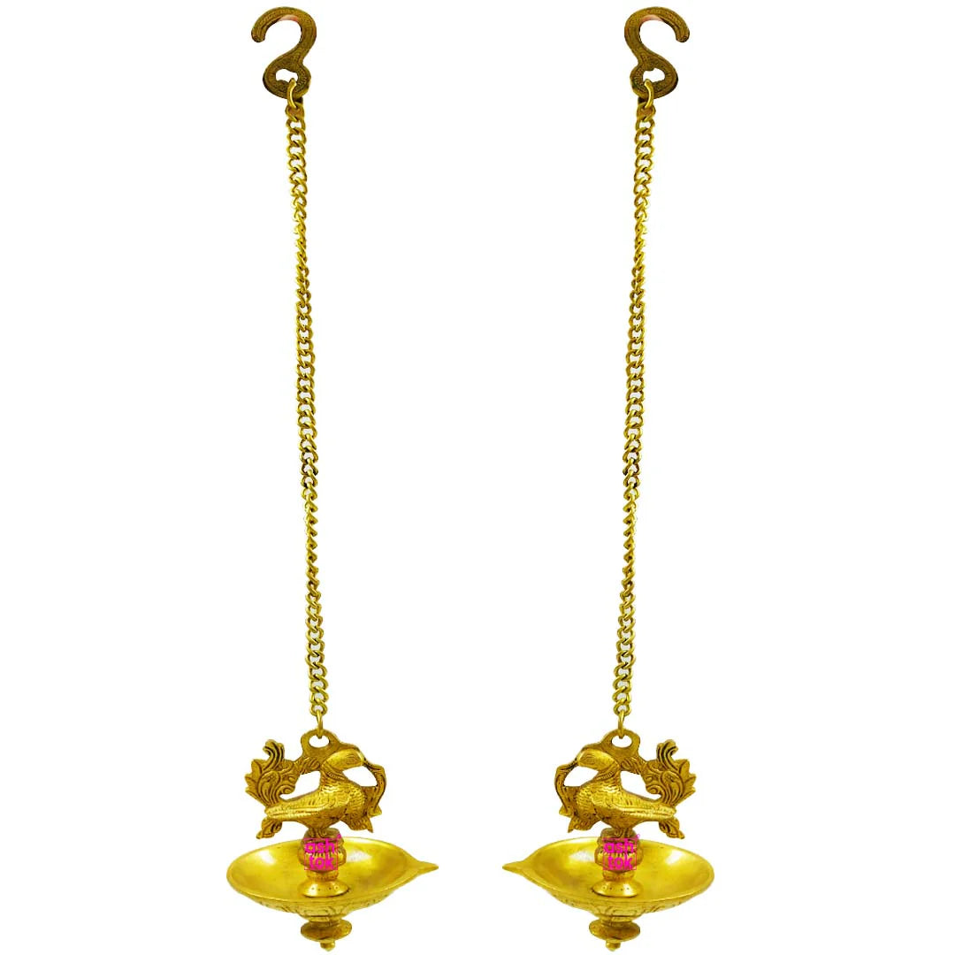 Brass Hanging Diya, Brass diya for puja, Diya with hanging chain Regular price