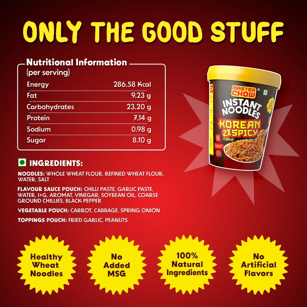 MasterChow Korean Instant Cup Noodles - Korean 2X Spicy Flavour Veg - 100g