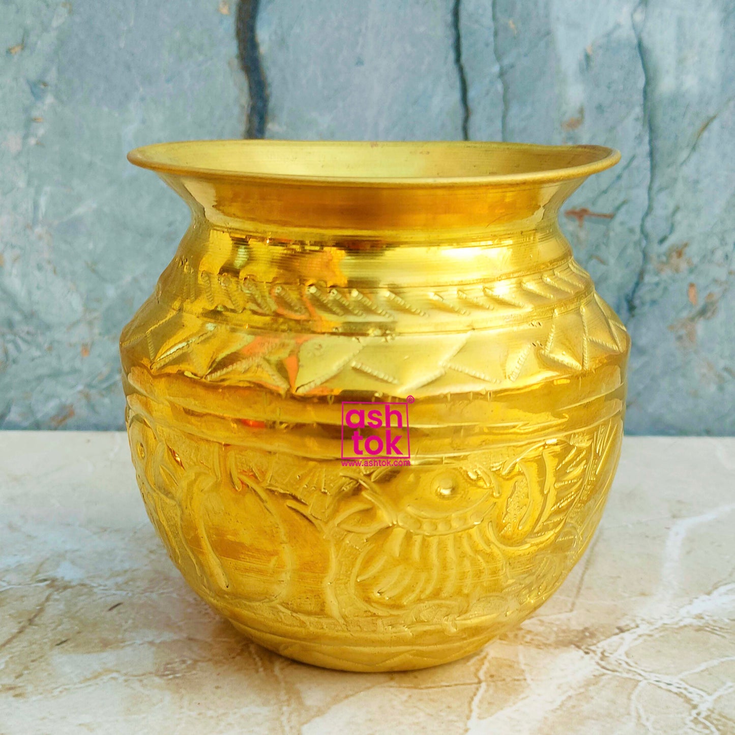 Brass Nakshee Lota for Puja, Brass Water Lota, Kalasam for Puja Room, Decorative Lota