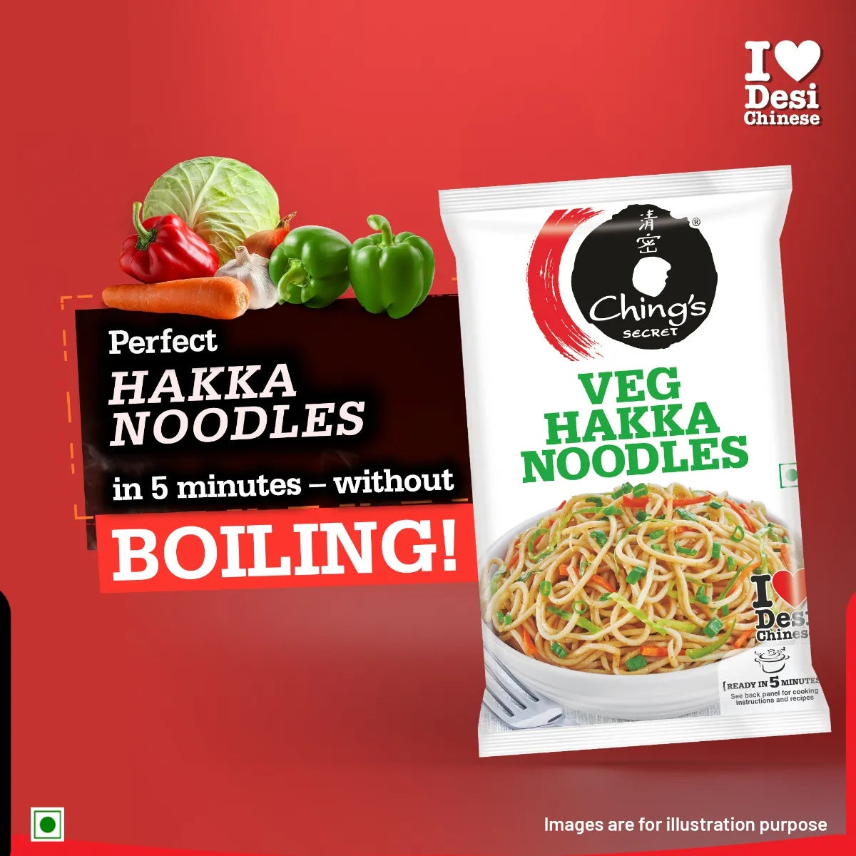Ching's Secret Veg Hakka Noodles | Cooks In 5-7 mins | Just Soak and Drain - 560 g