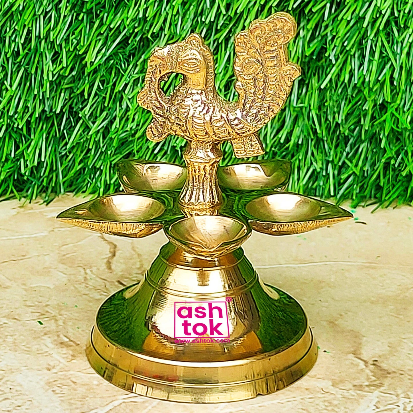 Brass Panchmukhi Peacock design Puja diya, Handcrafted Mandir diya