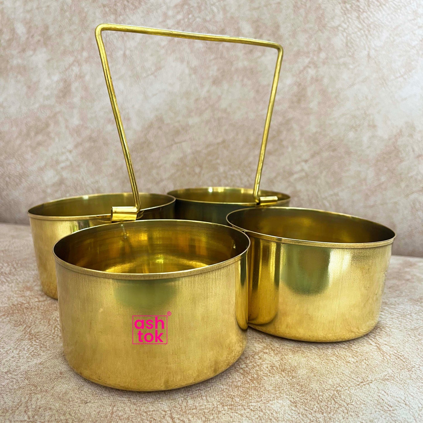 Brass Attached Serving Bowls Set with Solid Handle, Multipurpose Brass Chopala for Kitchen