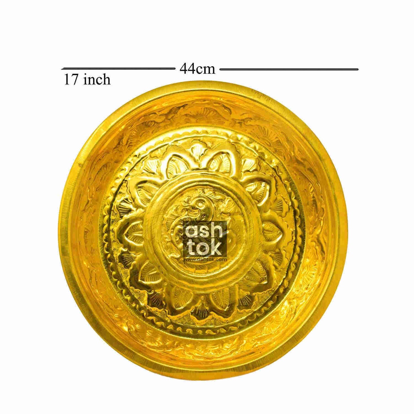 Brass Parat, Brass Plate handcrafted, Engraved Peacock Design, Pooja thali