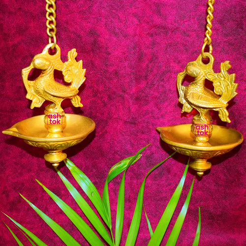 Brass Hanging Diya, Brass diya for puja, Diya with hanging chain Regular price