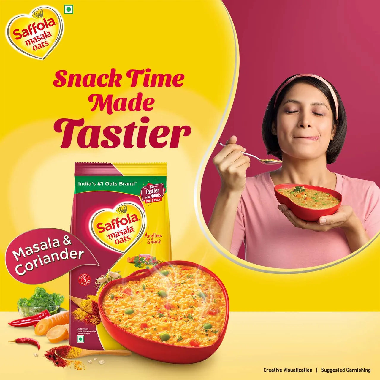 Saffola Masala Oats | Masala Coriander | Anytime Snack | Ready in 3 mins | Millets Goodness - 500g