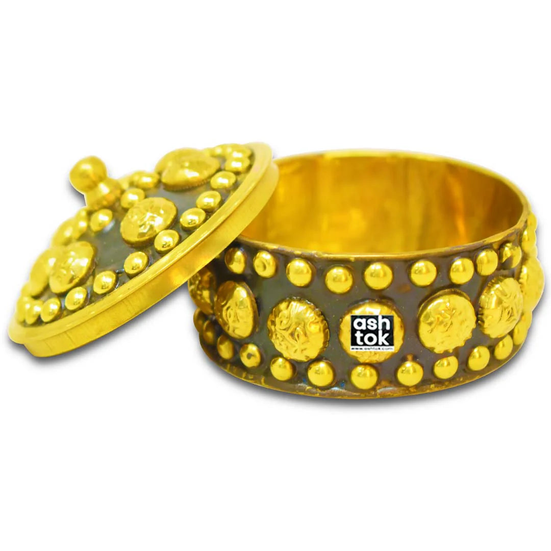 Brass KumKum Box, Sindoor Dani/Dabbi (Diameter 2 Inches)