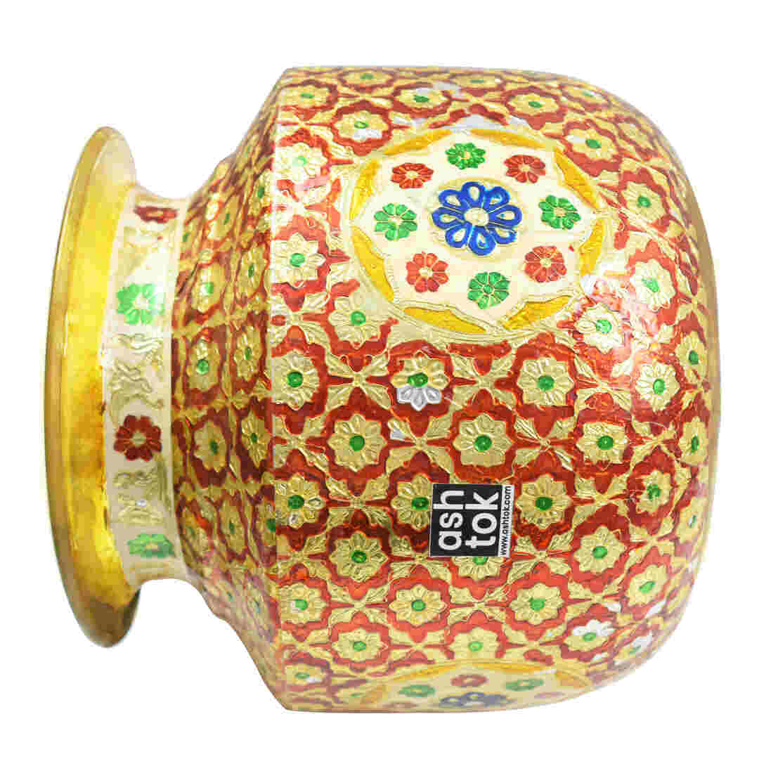 Brass Pot for Water, Meenakari Pot, Multi colour handcrafted Water Pot, Pooja decoration